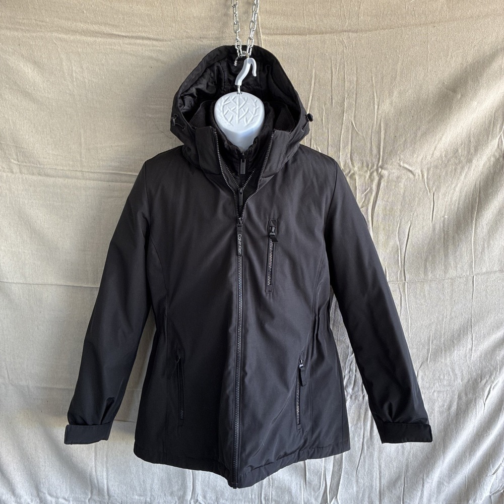 Calvin Klein 3 in 1 Hooded Jacket Women's M/M Black Puffer Removable Hood